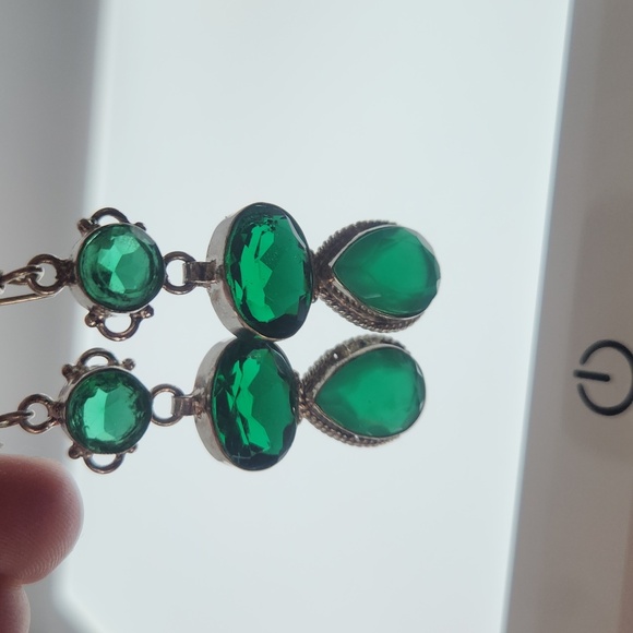 Nwot! Natural emerald and green tourmaline 925 silver - Picture 1 of 9